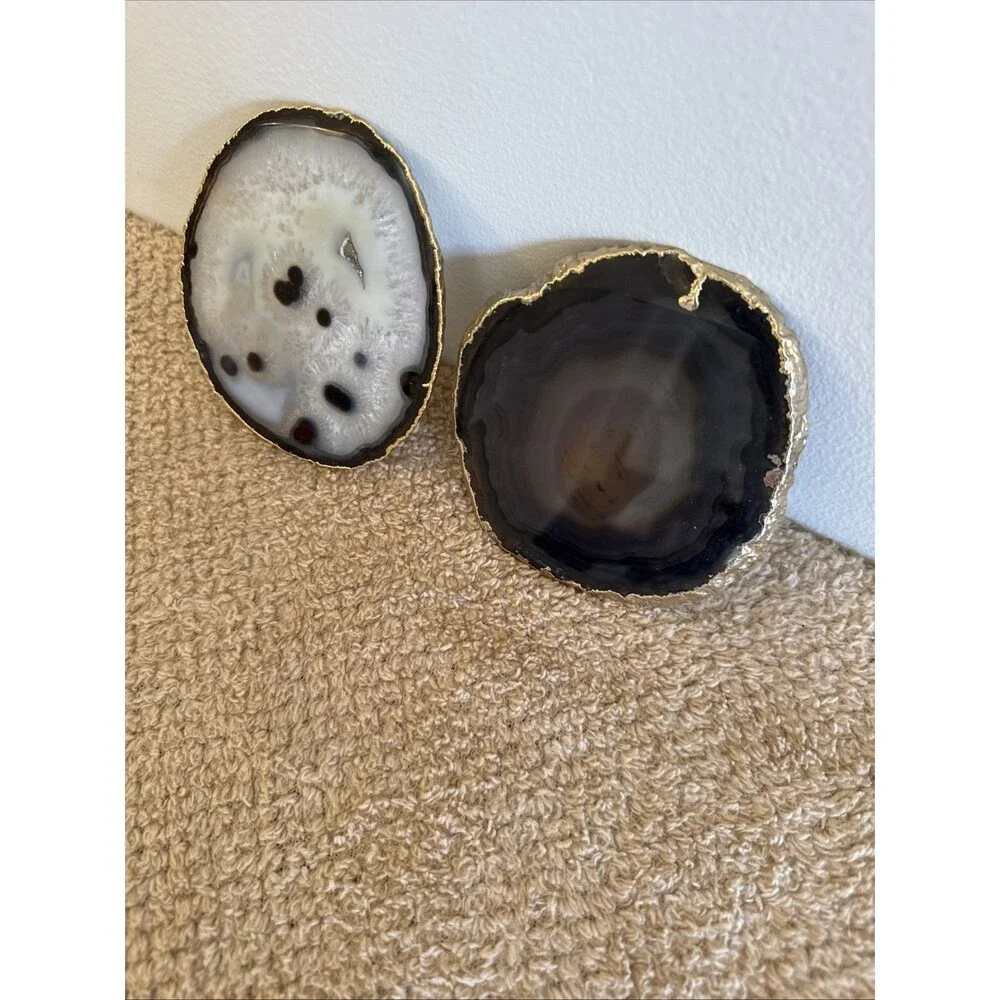 Natural Agate Coasters With Gold Electroplated Edges Set Of 2